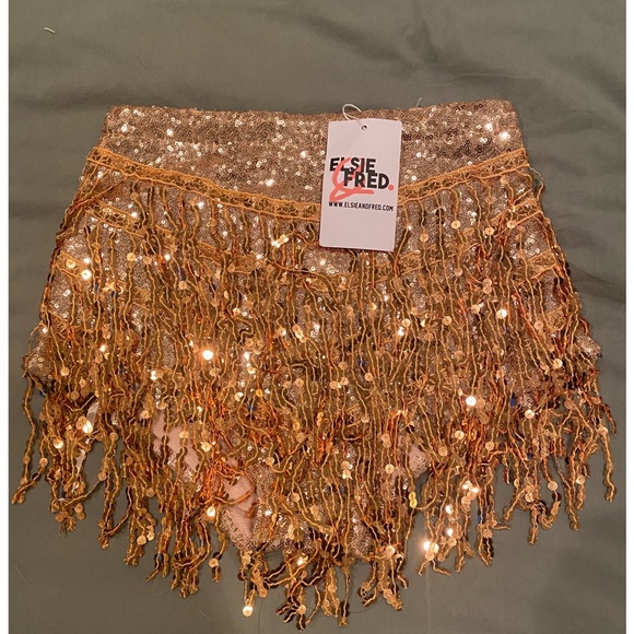 Elsie & Fred Sequined Gold High-Waisted La Bamba Fringe Rave Party Shorts - Picture 6 of 7
